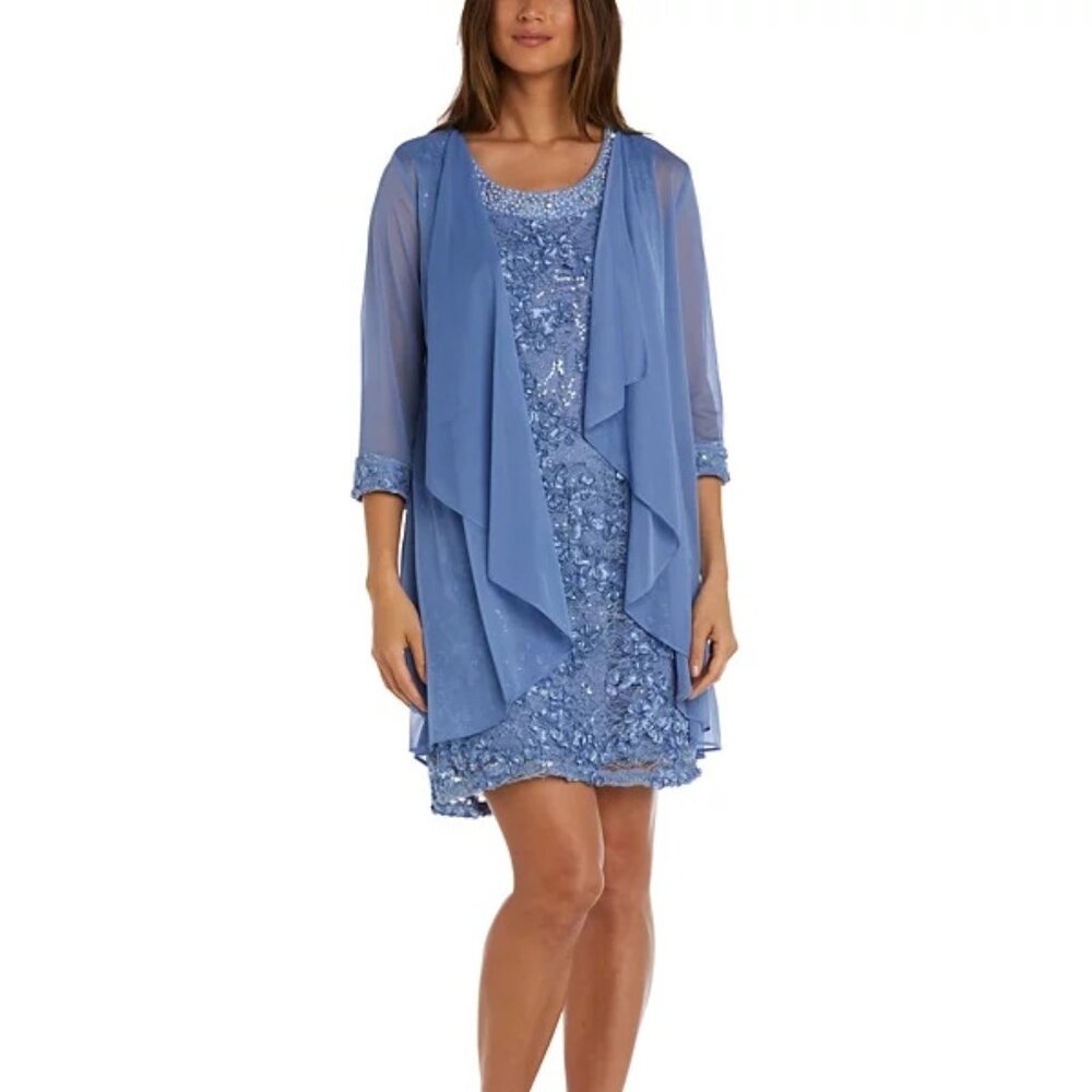 R & M Richards Women's Sequined Soutache-Mesh Dress Blue Size 6